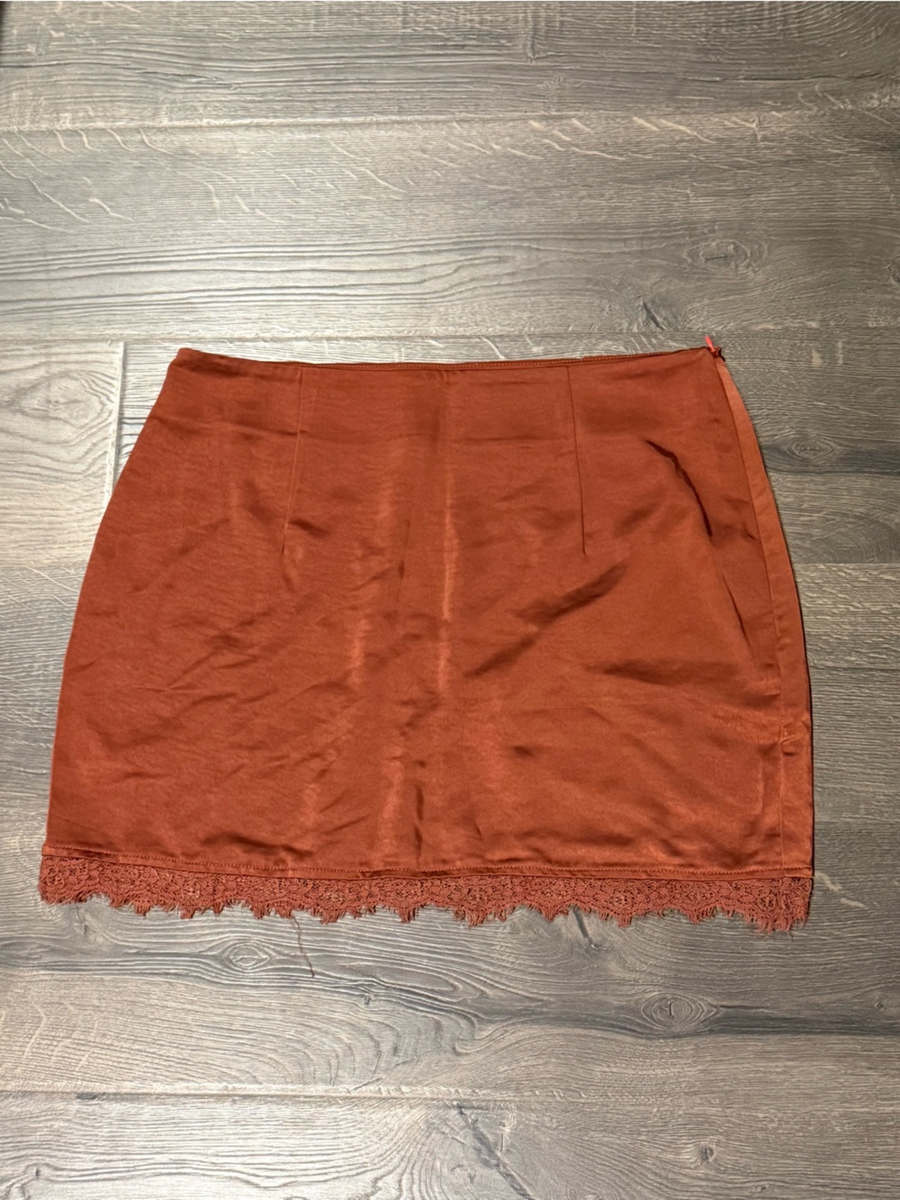 Rust Colour Lace-Trim Mini Skirt